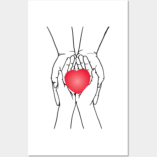 Red Love Sign in Hands Line Art Posters and Art